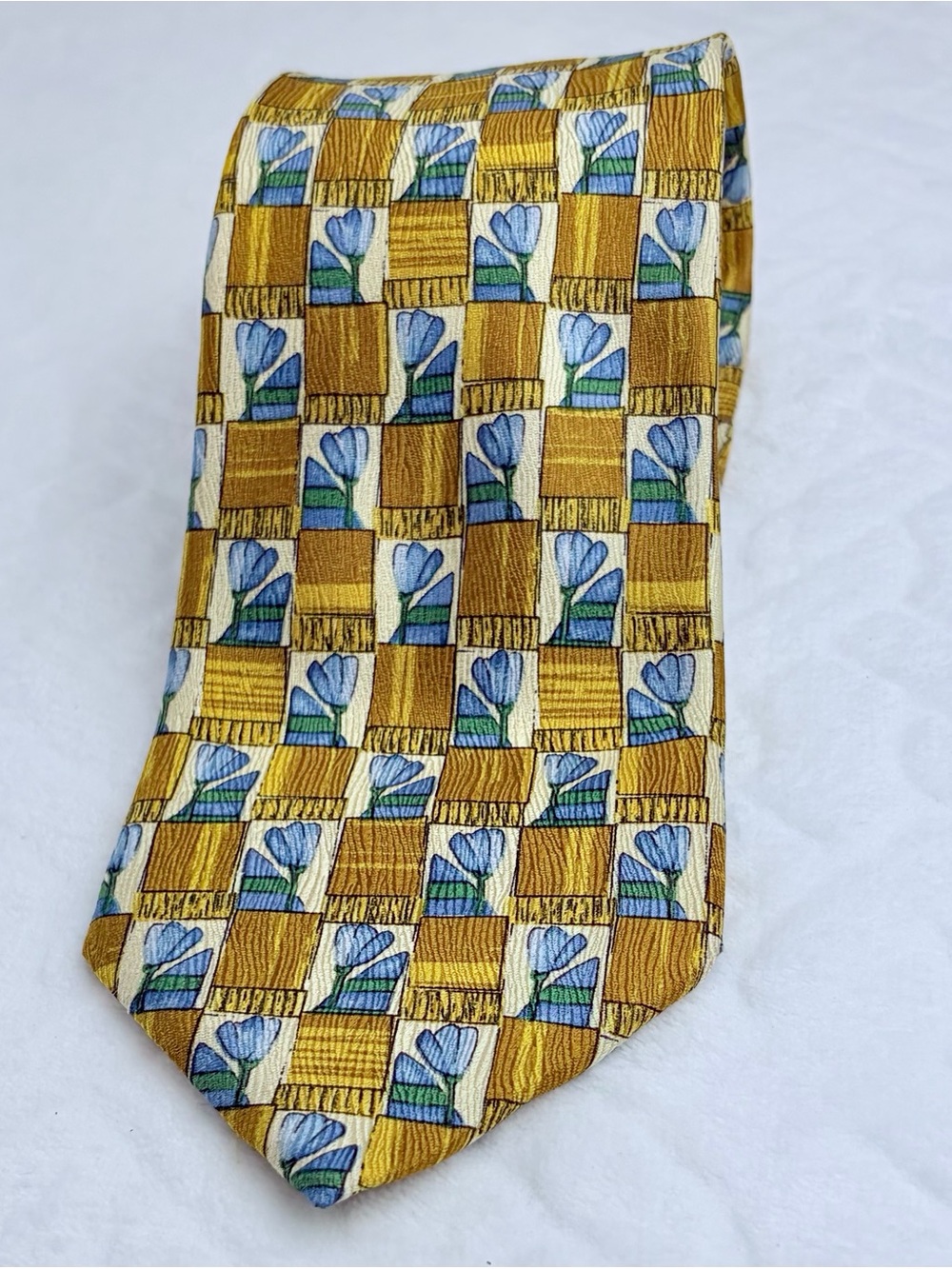 Vintage 80s 90s Bolgheri 100% silk tie Made in Italy Art Deco floral geo print
